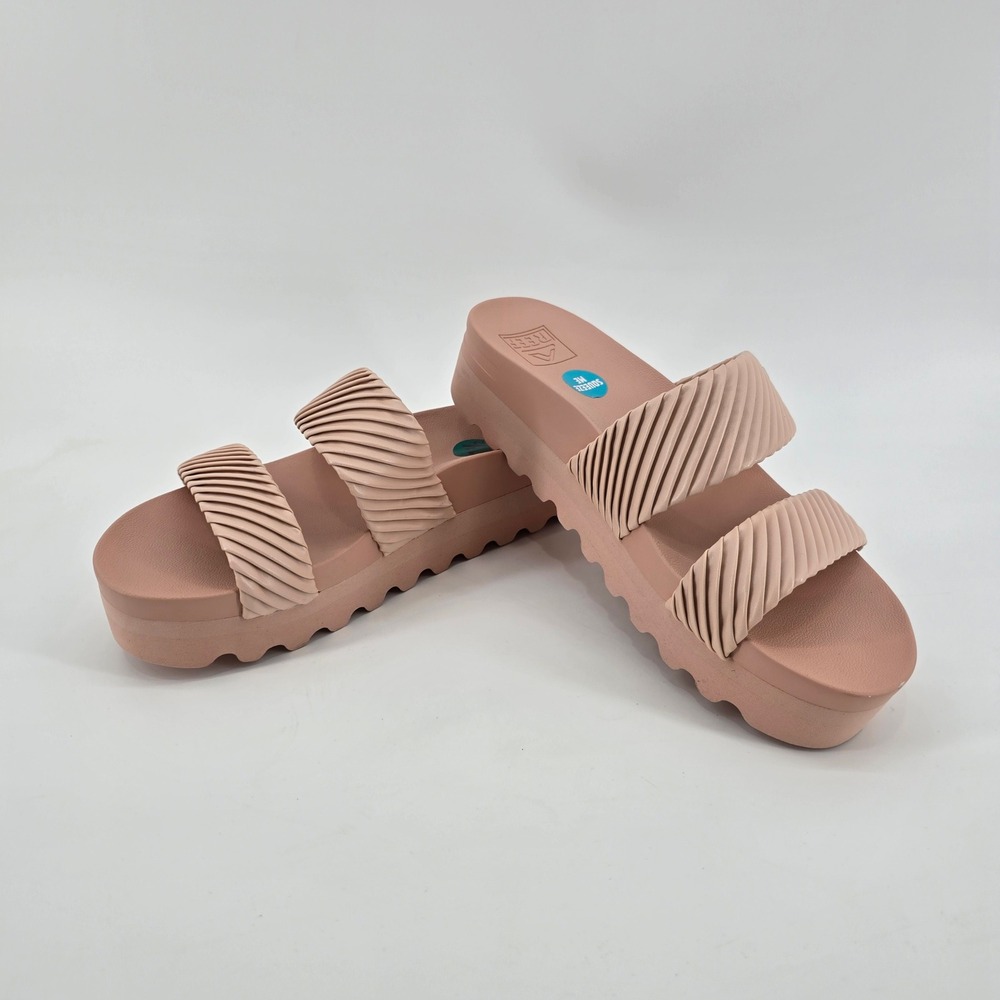 Reef Cushion Vista Hi Women Platform Slide Pleated Sandal Pink 7.5